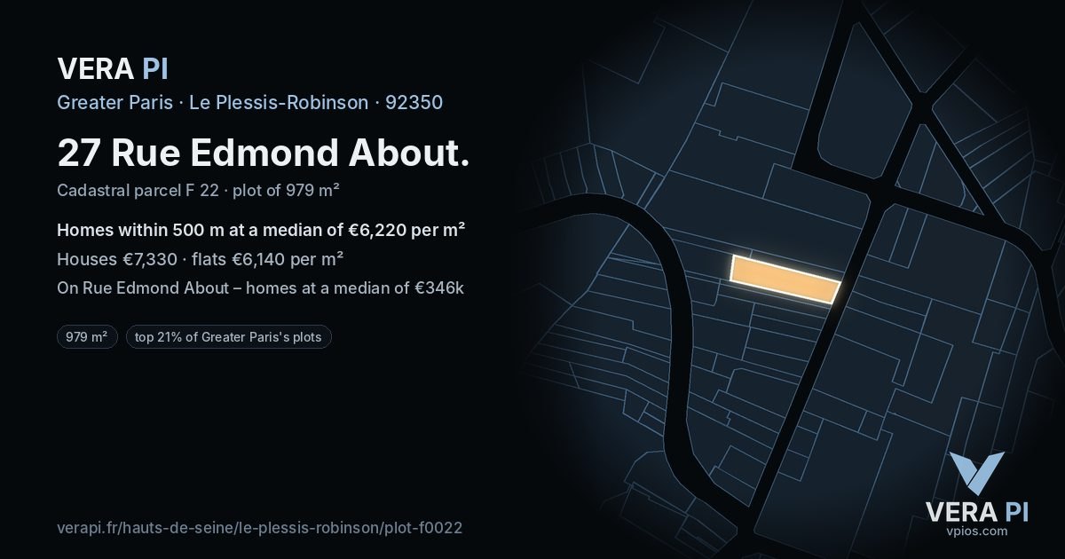 27 Rue Edmond About, Le Plessis-Robinson at night – the plot lit, the parcels around coloured by the prices near them