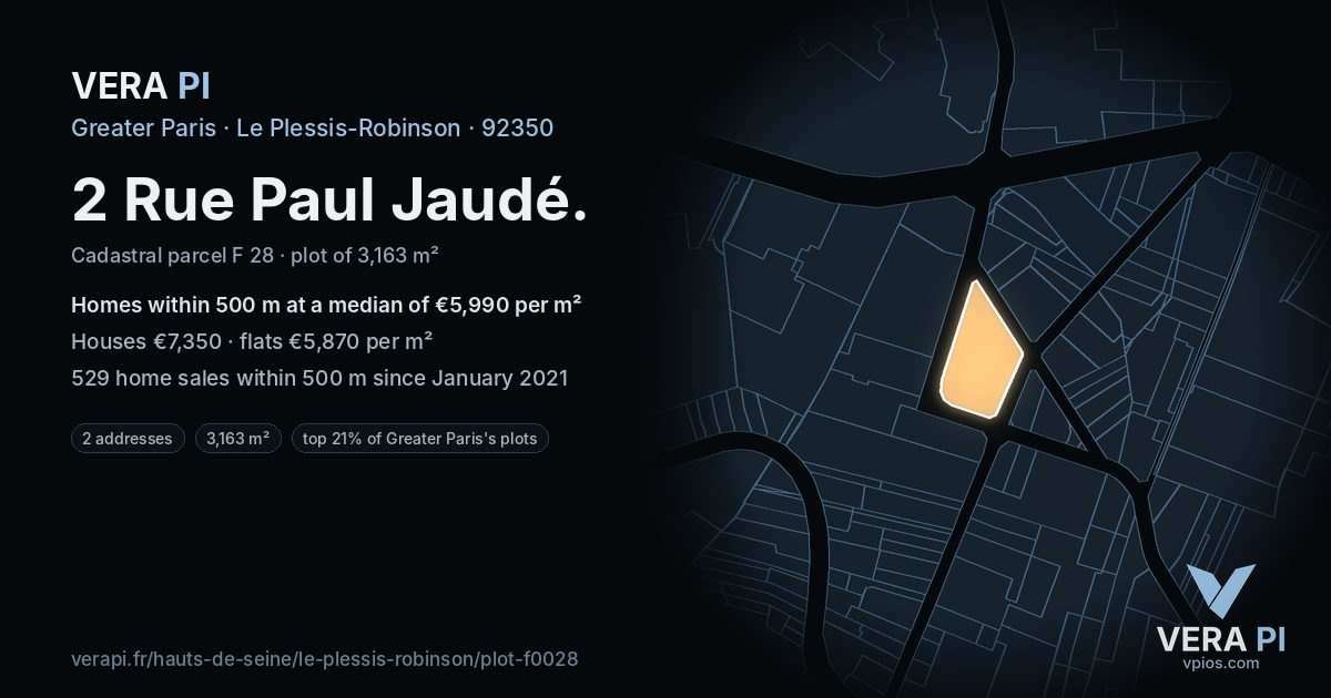2 Rue Paul Jaudé, Le Plessis-Robinson at night – the plot lit, the parcels around coloured by the prices near them