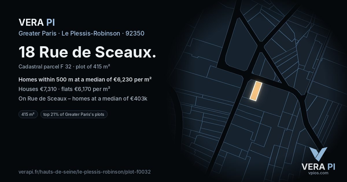 18 Rue de Sceaux, Le Plessis-Robinson at night – the plot lit, the parcels around coloured by the prices near them