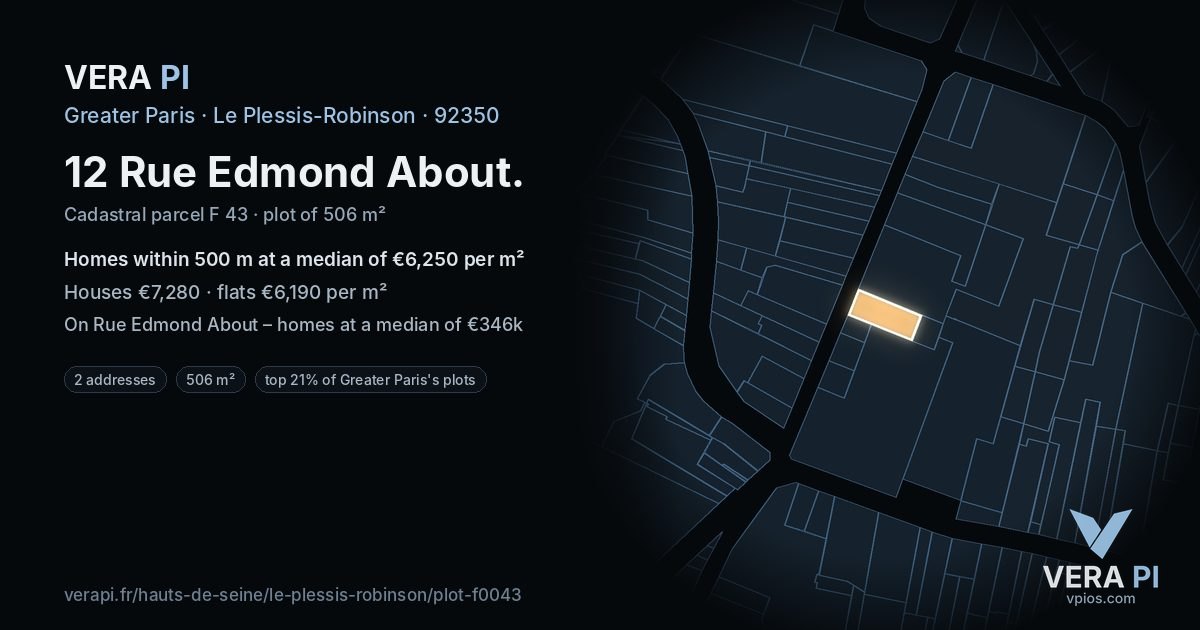 12 Rue Edmond About, Le Plessis-Robinson at night – the plot lit, the parcels around coloured by the prices near them