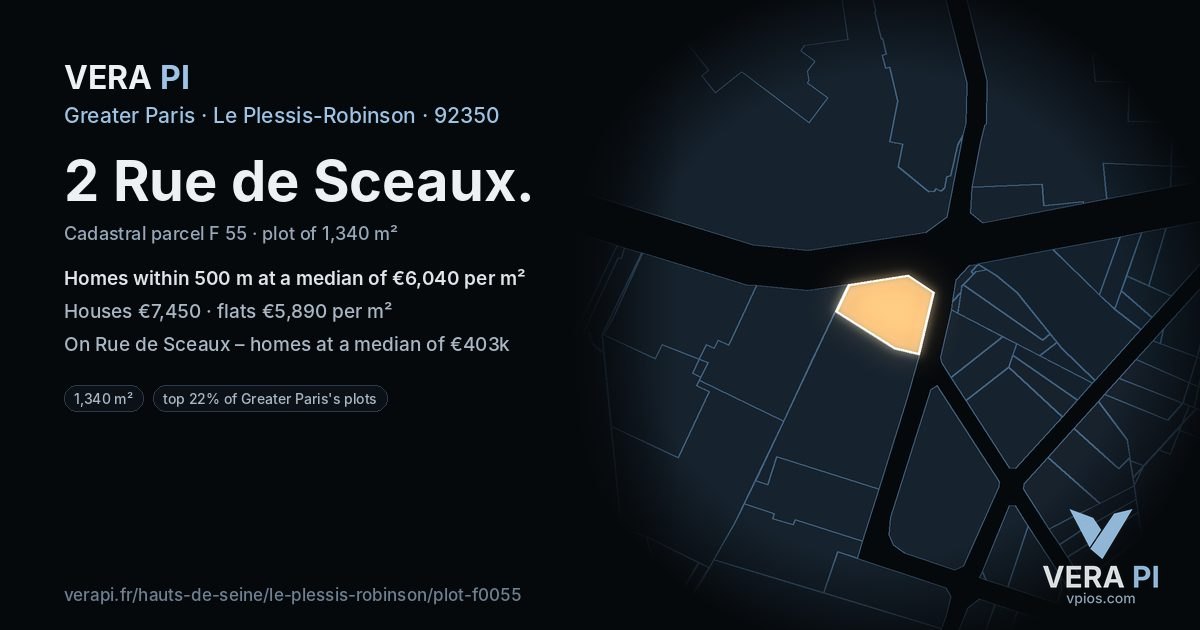 2 Rue de Sceaux, Le Plessis-Robinson at night – the plot lit, the parcels around coloured by the prices near them