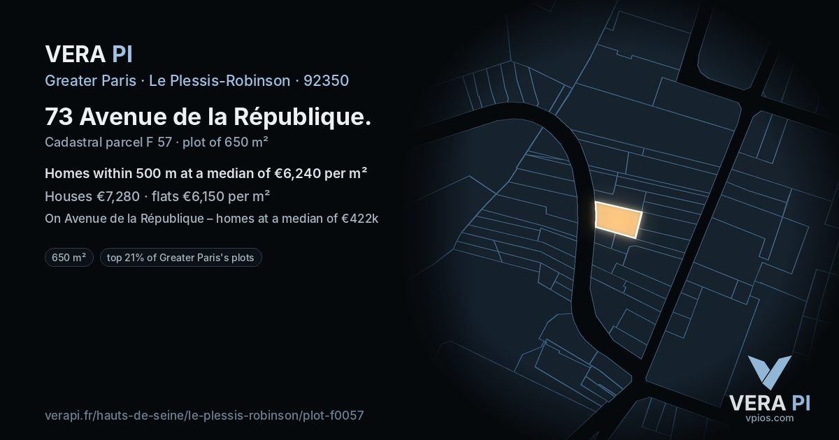 73 Avenue de la République, Le Plessis-Robinson at night – the plot lit, the parcels around coloured by the prices near them
