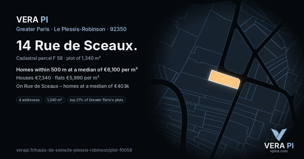 14 Rue de Sceaux, Le Plessis-Robinson at night – the plot lit, the parcels around coloured by the prices near them