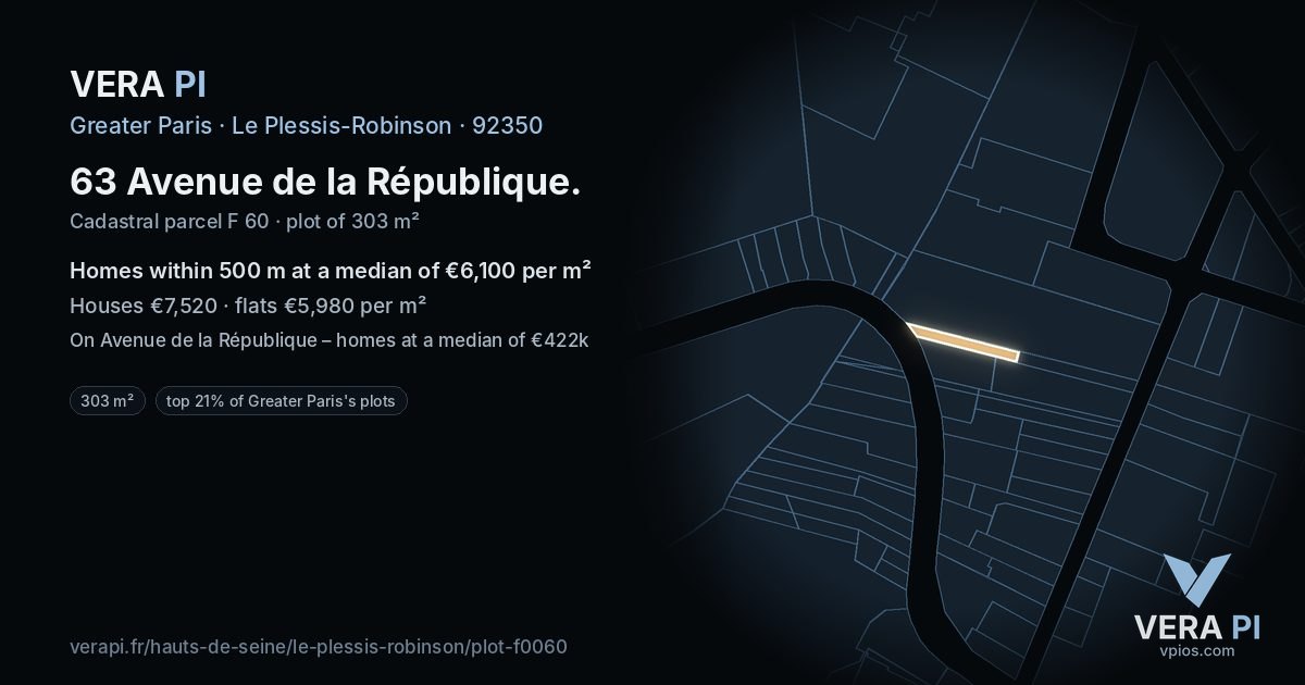 63 Avenue de la République, Le Plessis-Robinson at night – the plot lit, the parcels around coloured by the prices near them