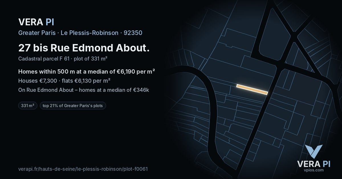 27 bis Rue Edmond About, Le Plessis-Robinson at night – the plot lit, the parcels around coloured by the prices near them
