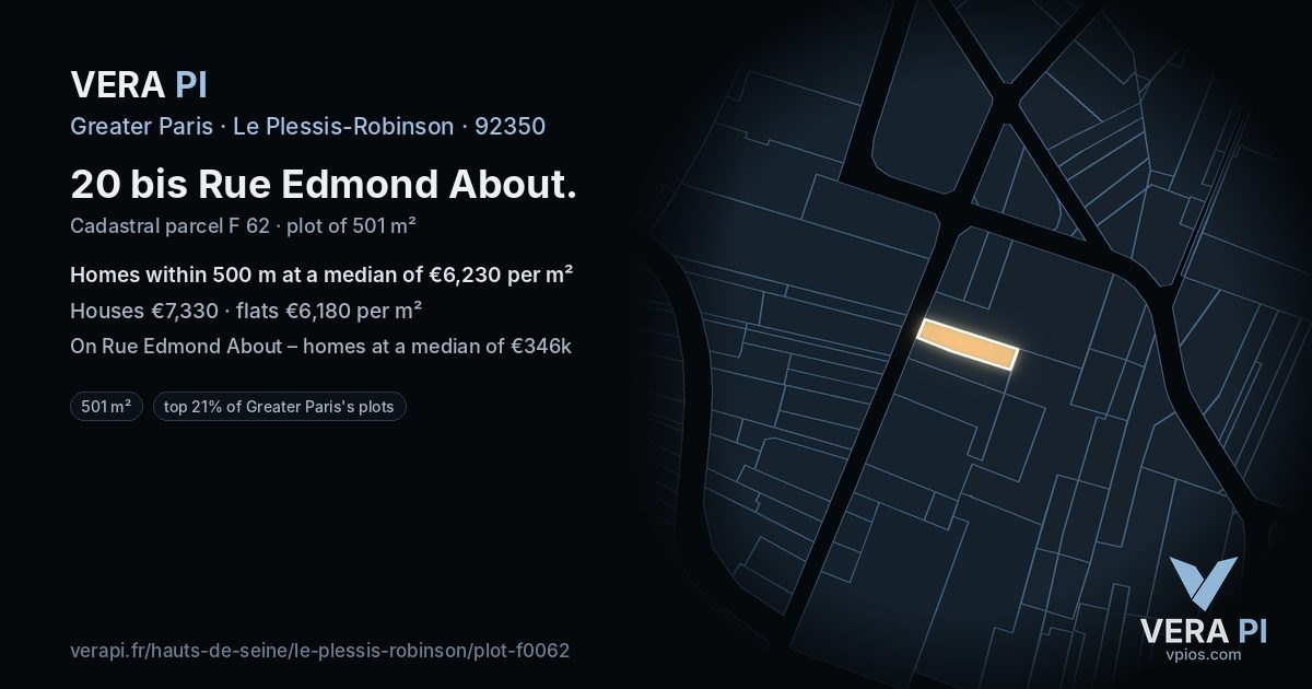 20 bis Rue Edmond About, Le Plessis-Robinson at night – the plot lit, the parcels around coloured by the prices near them