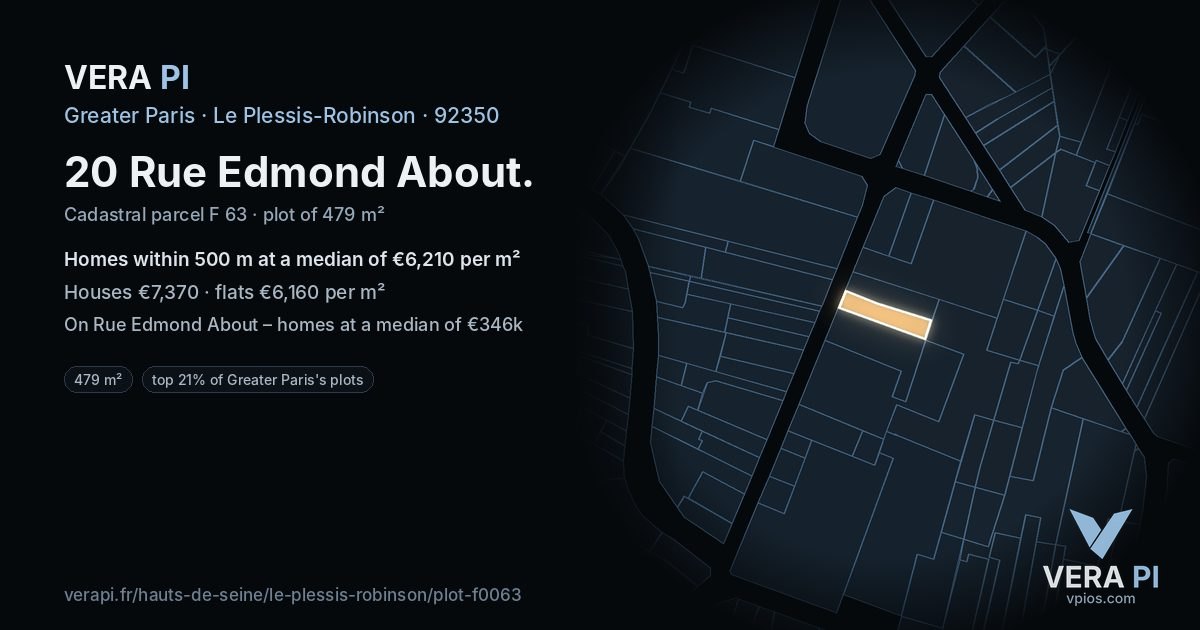 20 Rue Edmond About, Le Plessis-Robinson at night – the plot lit, the parcels around coloured by the prices near them