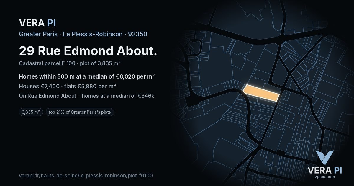 29 Rue Edmond About, Le Plessis-Robinson at night – the plot lit, the parcels around coloured by the prices near them