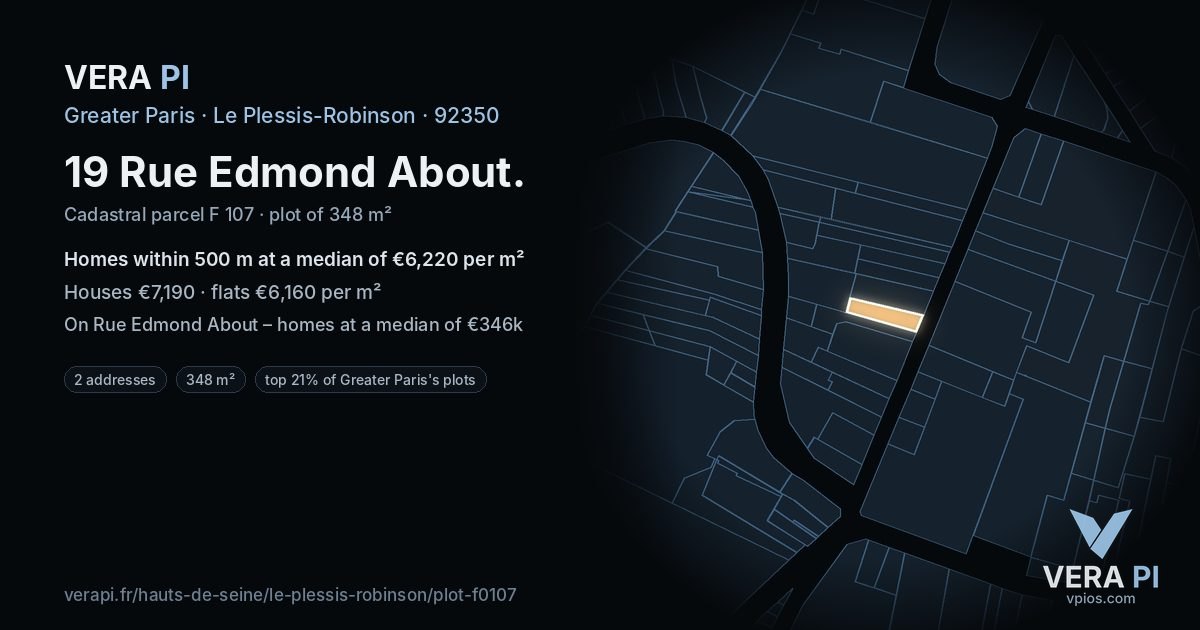19 Rue Edmond About, Le Plessis-Robinson at night – the plot lit, the parcels around coloured by the prices near them