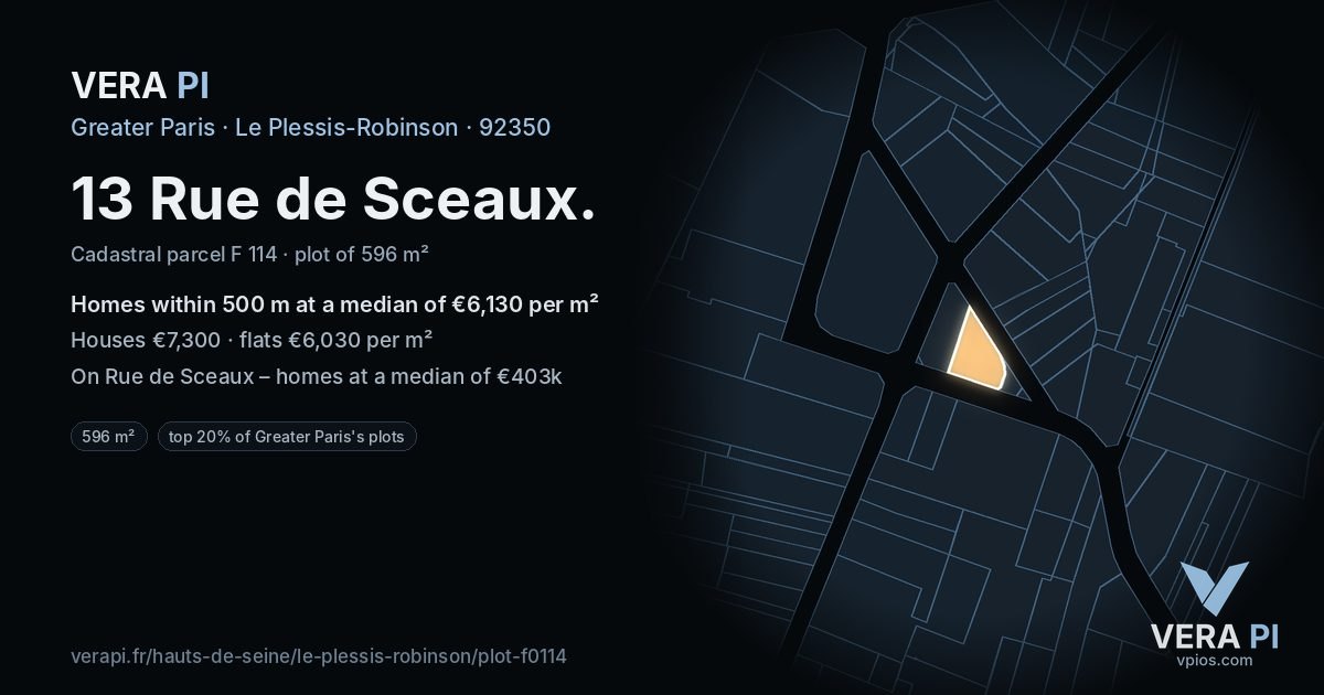 13 Rue de Sceaux, Le Plessis-Robinson at night – the plot lit, the parcels around coloured by the prices near them