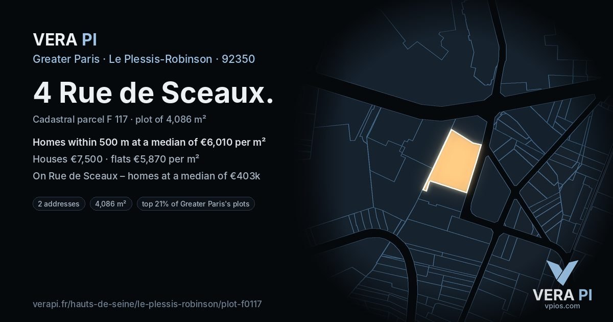 4 Rue de Sceaux, Le Plessis-Robinson at night – the plot lit, the parcels around coloured by the prices near them