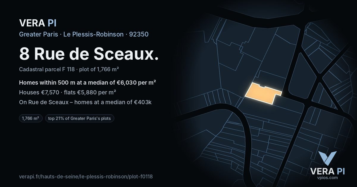 8 Rue de Sceaux, Le Plessis-Robinson at night – the plot lit, the parcels around coloured by the prices near them