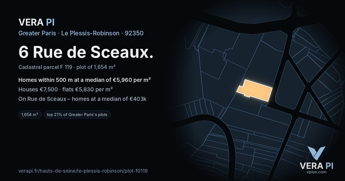 6 Rue de Sceaux, Le Plessis-Robinson at night – the plot lit, the parcels around coloured by the prices near them