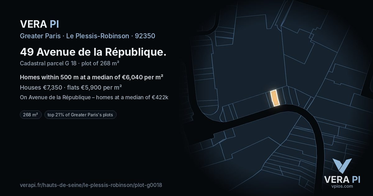 49 Avenue de la République, Le Plessis-Robinson at night – the plot lit, the parcels around coloured by the prices near them