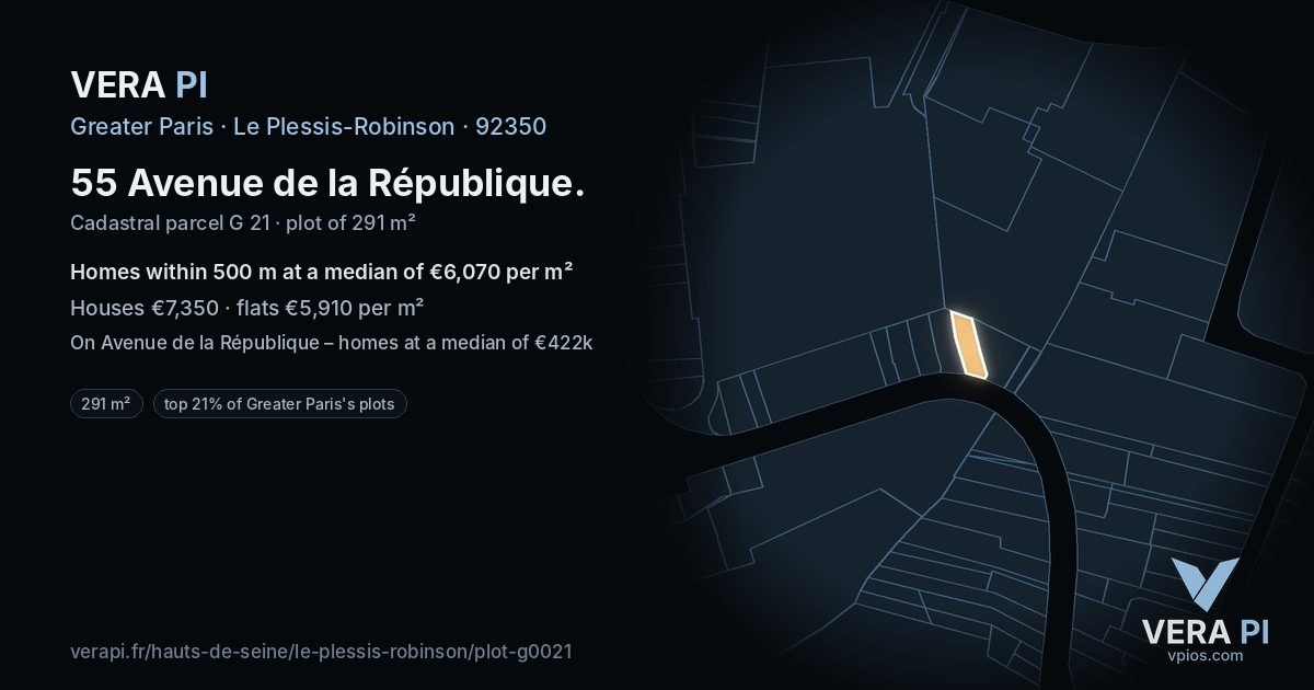 55 Avenue de la République, Le Plessis-Robinson at night – the plot lit, the parcels around coloured by the prices near them