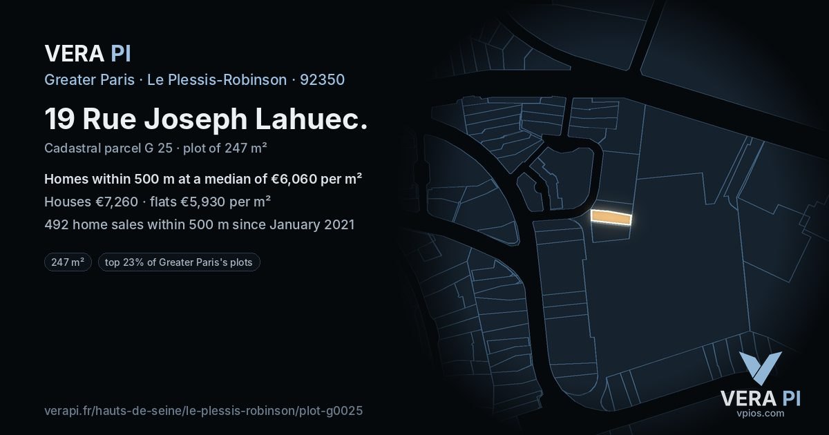 19 Rue Joseph Lahuec, Le Plessis-Robinson at night – the plot lit, the parcels around coloured by the prices near them