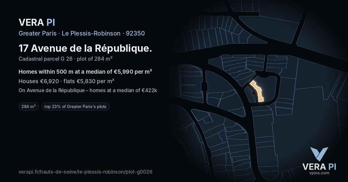 17 Avenue de la République, Le Plessis-Robinson at night – the plot lit, the parcels around coloured by the prices near them