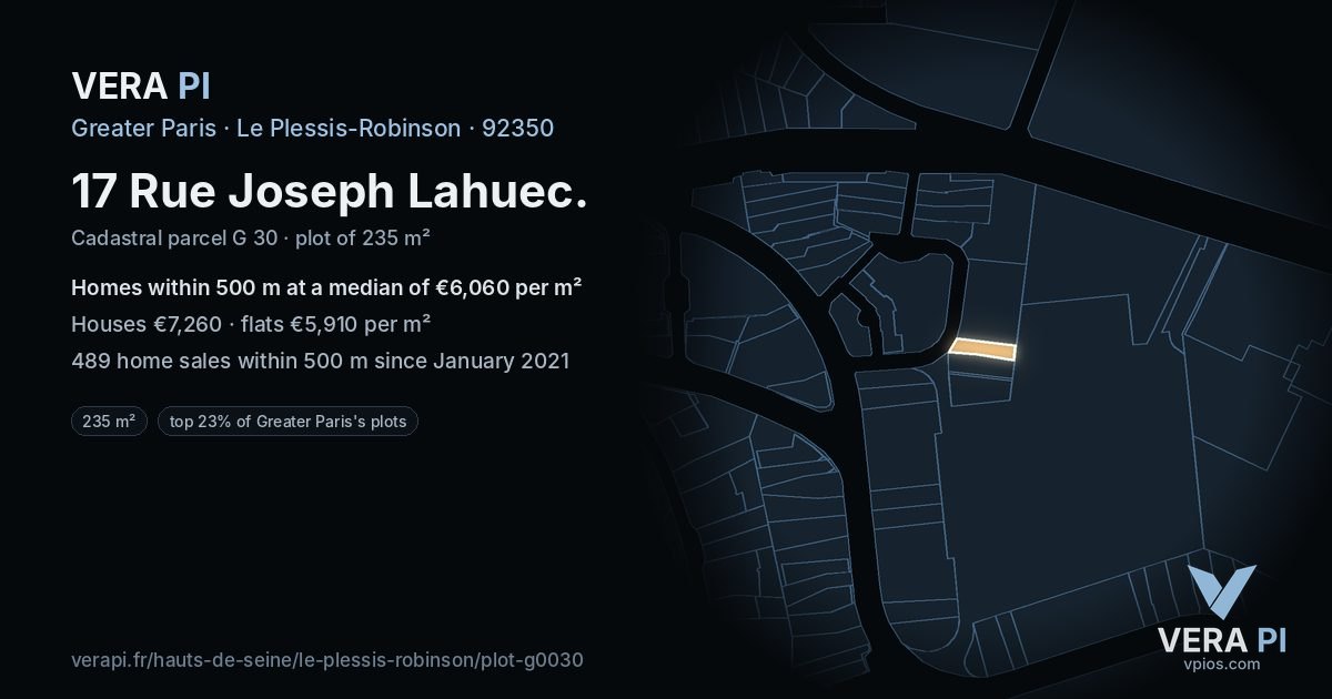 17 Rue Joseph Lahuec, Le Plessis-Robinson at night – the plot lit, the parcels around coloured by the prices near them