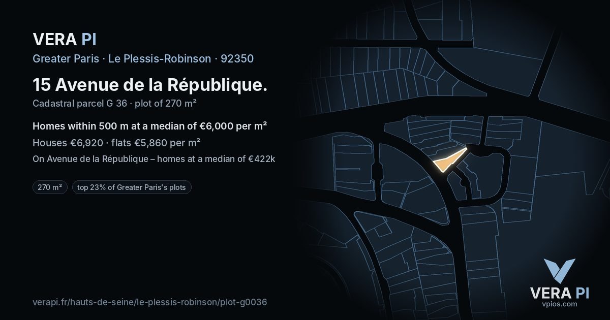 15 Avenue de la République, Le Plessis-Robinson at night – the plot lit, the parcels around coloured by the prices near them