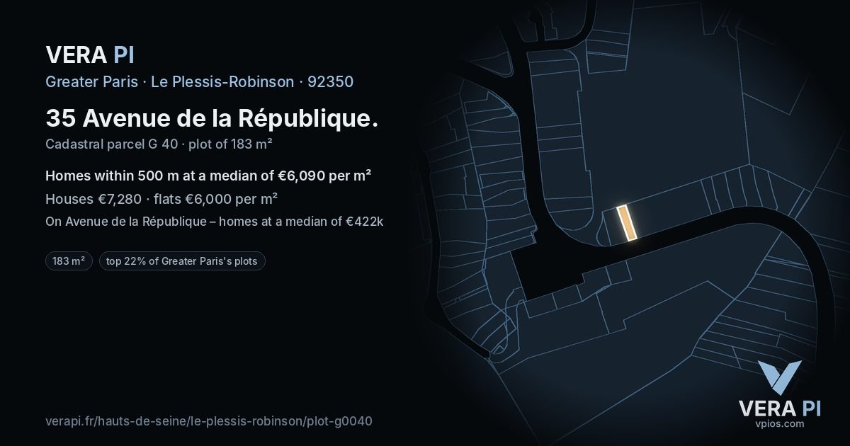 35 Avenue de la République, Le Plessis-Robinson at night – the plot lit, the parcels around coloured by the prices near them