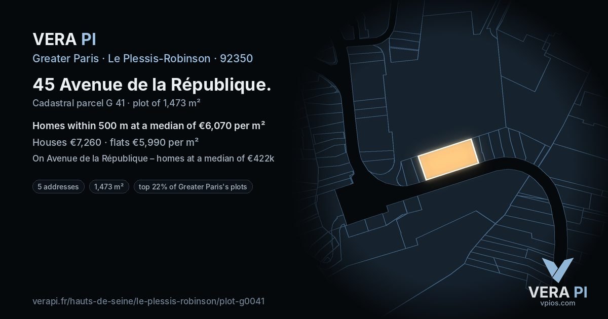 45 Avenue de la République, Le Plessis-Robinson at night – the plot lit, the parcels around coloured by the prices near them