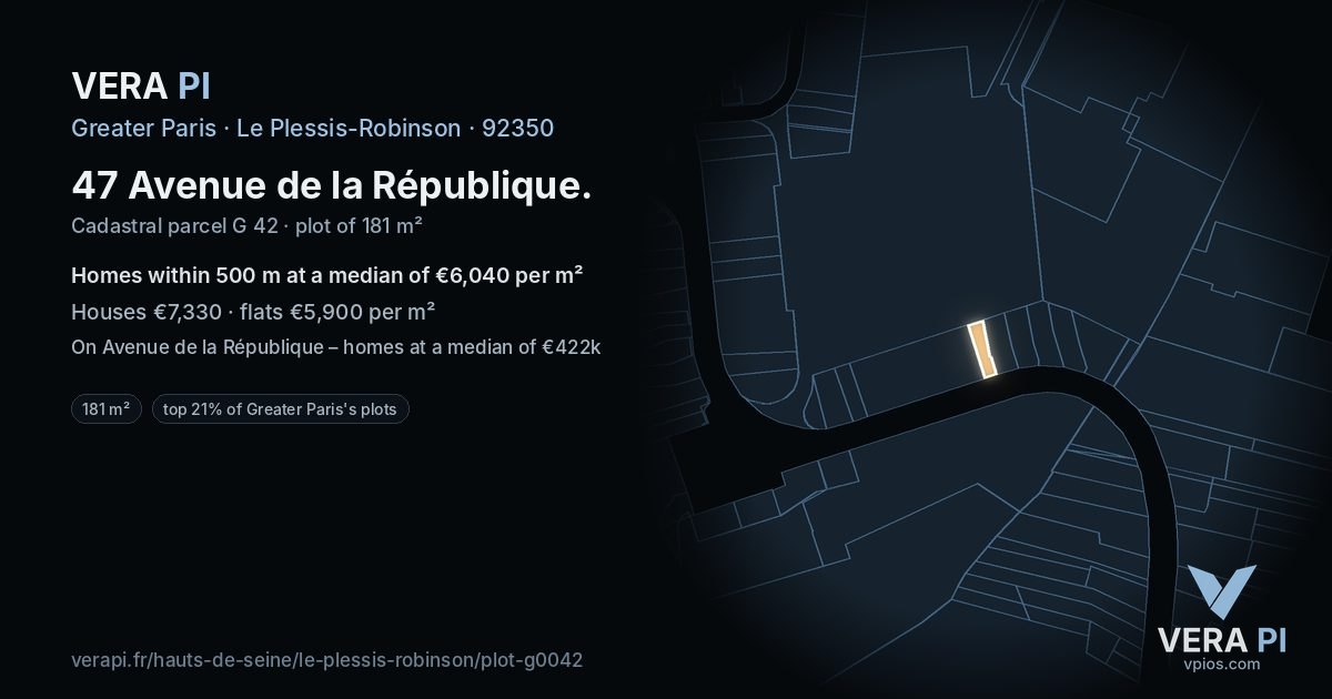 47 Avenue de la République, Le Plessis-Robinson at night – the plot lit, the parcels around coloured by the prices near them