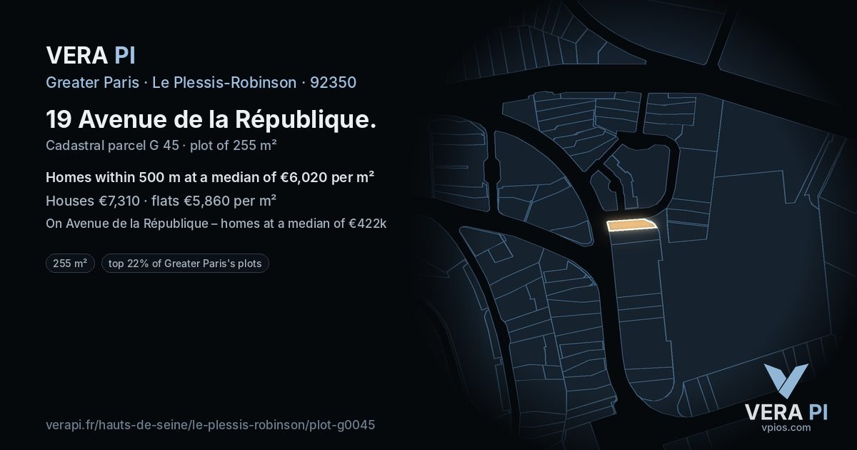 19 Avenue de la République, Le Plessis-Robinson at night – the plot lit, the parcels around coloured by the prices near them