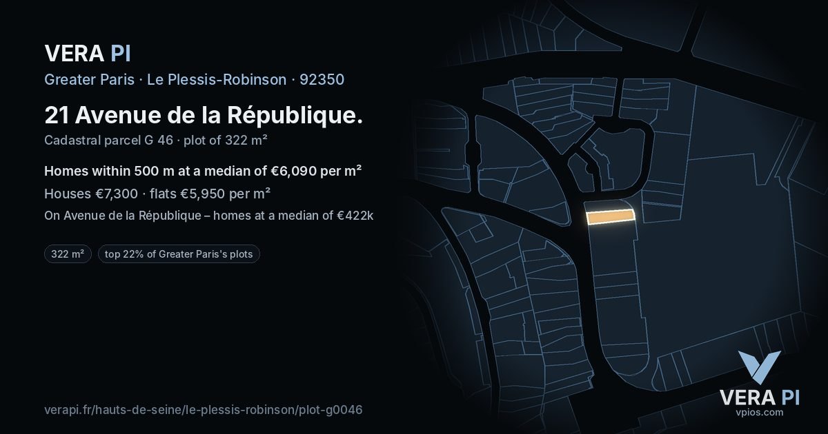 21 Avenue de la République, Le Plessis-Robinson at night – the plot lit, the parcels around coloured by the prices near them