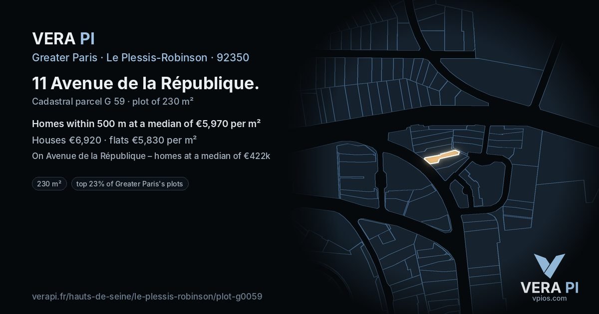 11 Avenue de la République, Le Plessis-Robinson at night – the plot lit, the parcels around coloured by the prices near them