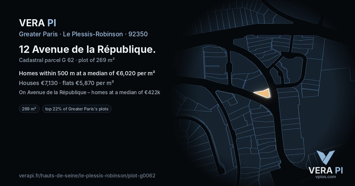 12 Avenue de la République, Le Plessis-Robinson at night – the plot lit, the parcels around coloured by the prices near them