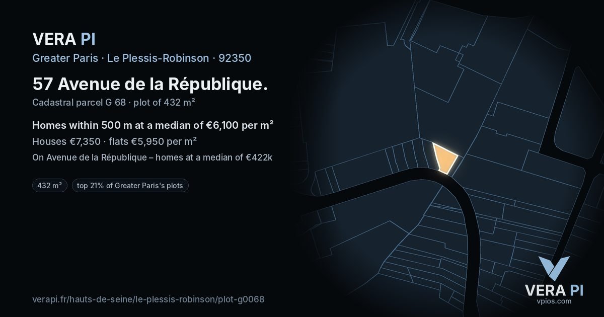 57 Avenue de la République, Le Plessis-Robinson at night – the plot lit, the parcels around coloured by the prices near them