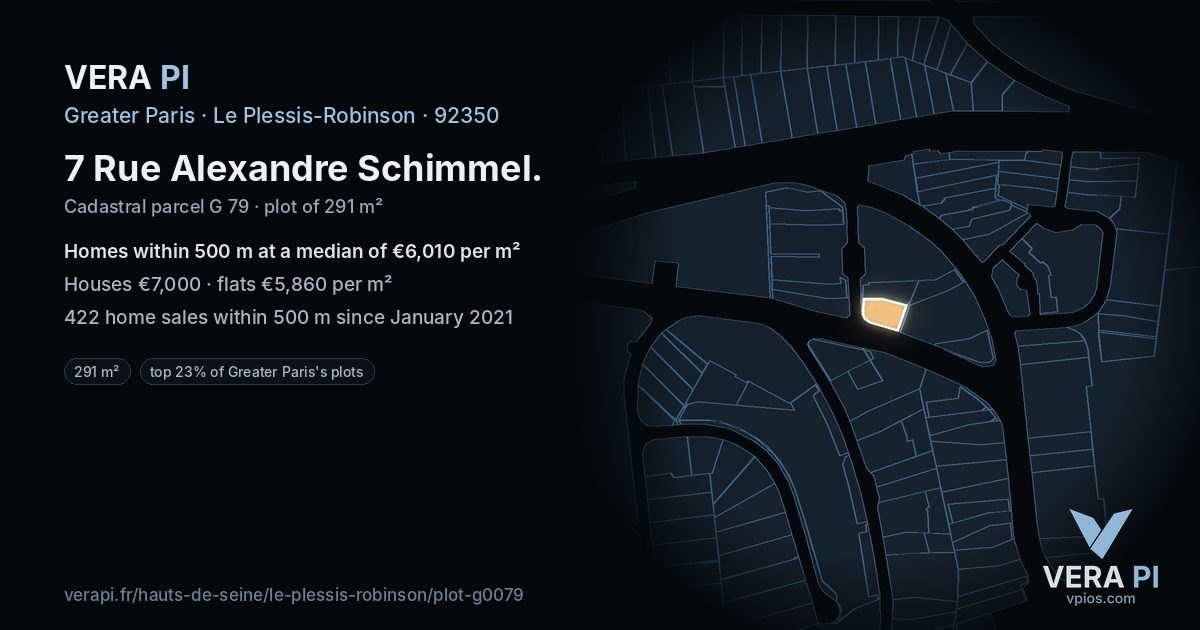 7 Rue Alexandre Schimmel, Le Plessis-Robinson at night – the plot lit, the parcels around coloured by the prices near them