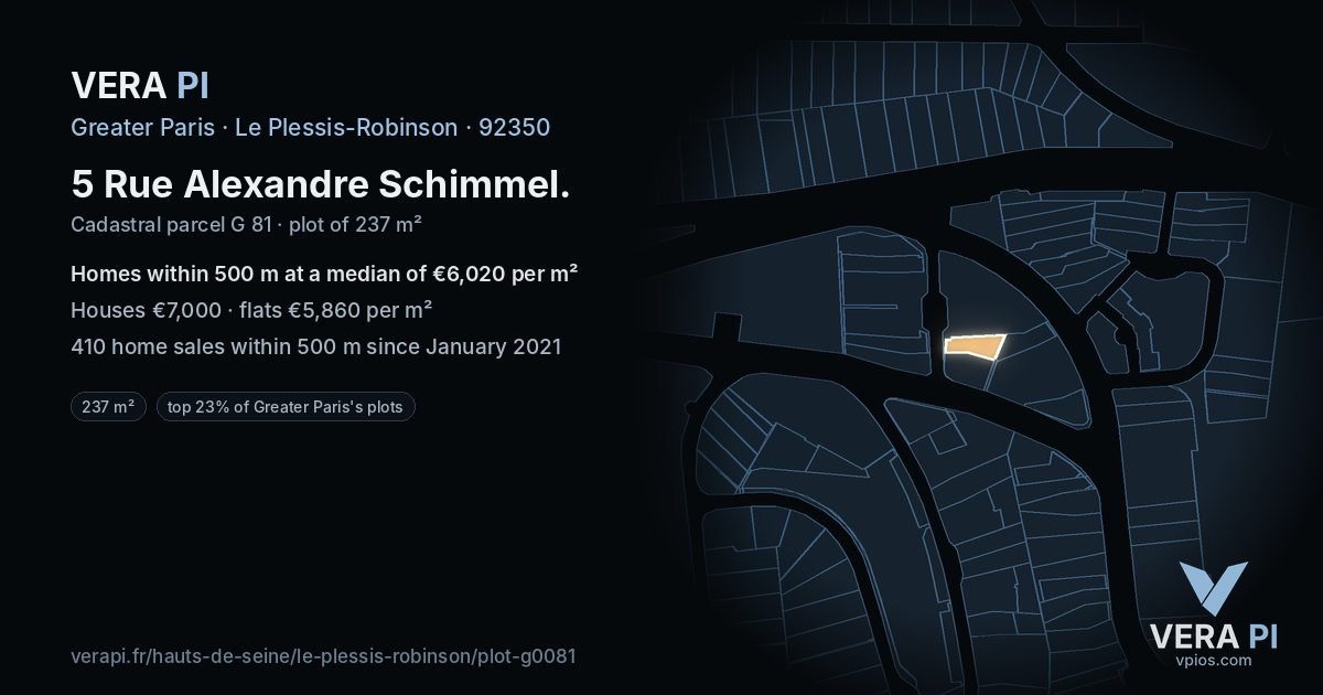 5 Rue Alexandre Schimmel, Le Plessis-Robinson at night – the plot lit, the parcels around coloured by the prices near them