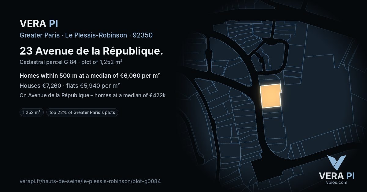 23 Avenue de la République, Le Plessis-Robinson at night – the plot lit, the parcels around coloured by the prices near them