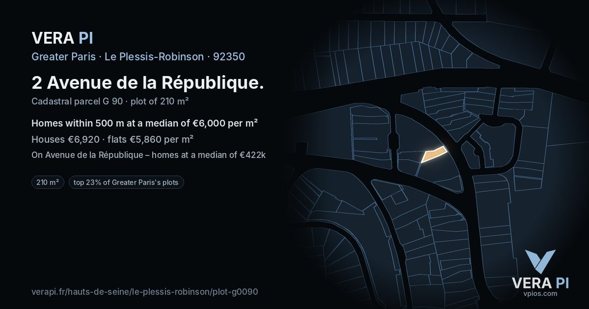 2 Avenue de la République, Le Plessis-Robinson at night – the plot lit, the parcels around coloured by the prices near them
