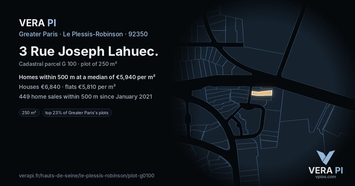 3 Rue Joseph Lahuec, Le Plessis-Robinson at night – the plot lit, the parcels around coloured by the prices near them