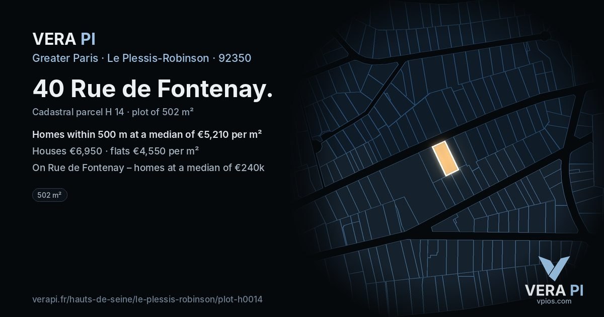 40 Rue de Fontenay, Le Plessis-Robinson at night – the plot lit, the parcels around coloured by the prices near them