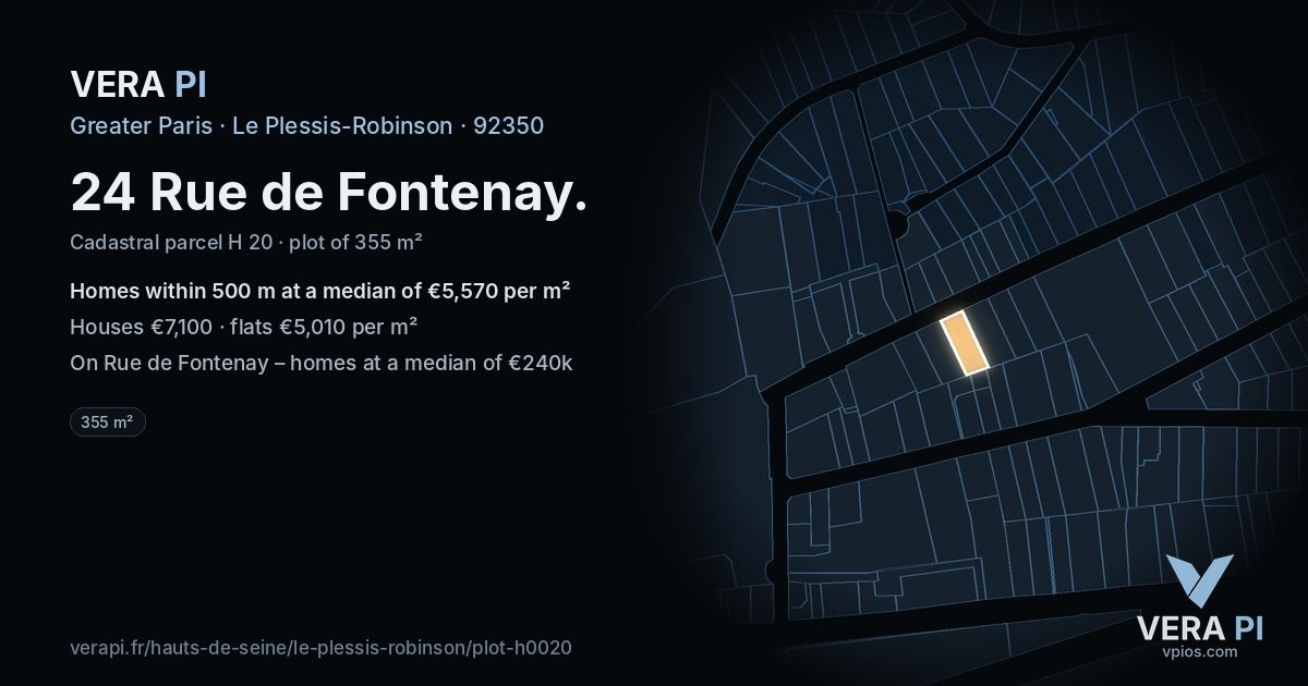 24 Rue de Fontenay, Le Plessis-Robinson at night – the plot lit, the parcels around coloured by the prices near them