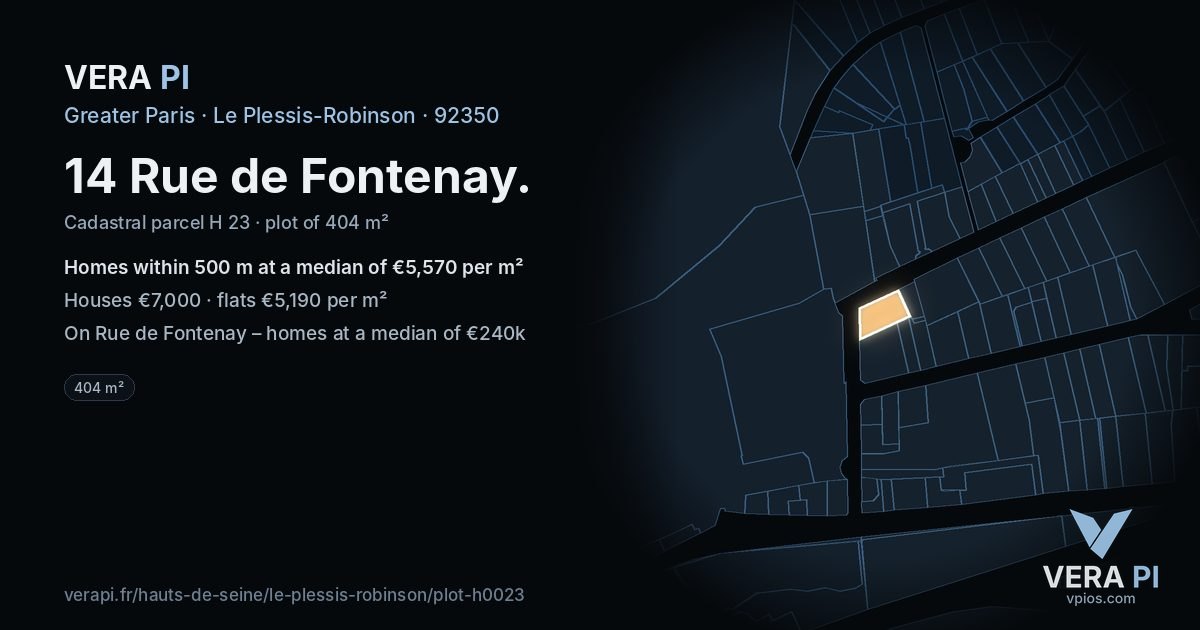 14 Rue de Fontenay, Le Plessis-Robinson at night – the plot lit, the parcels around coloured by the prices near them