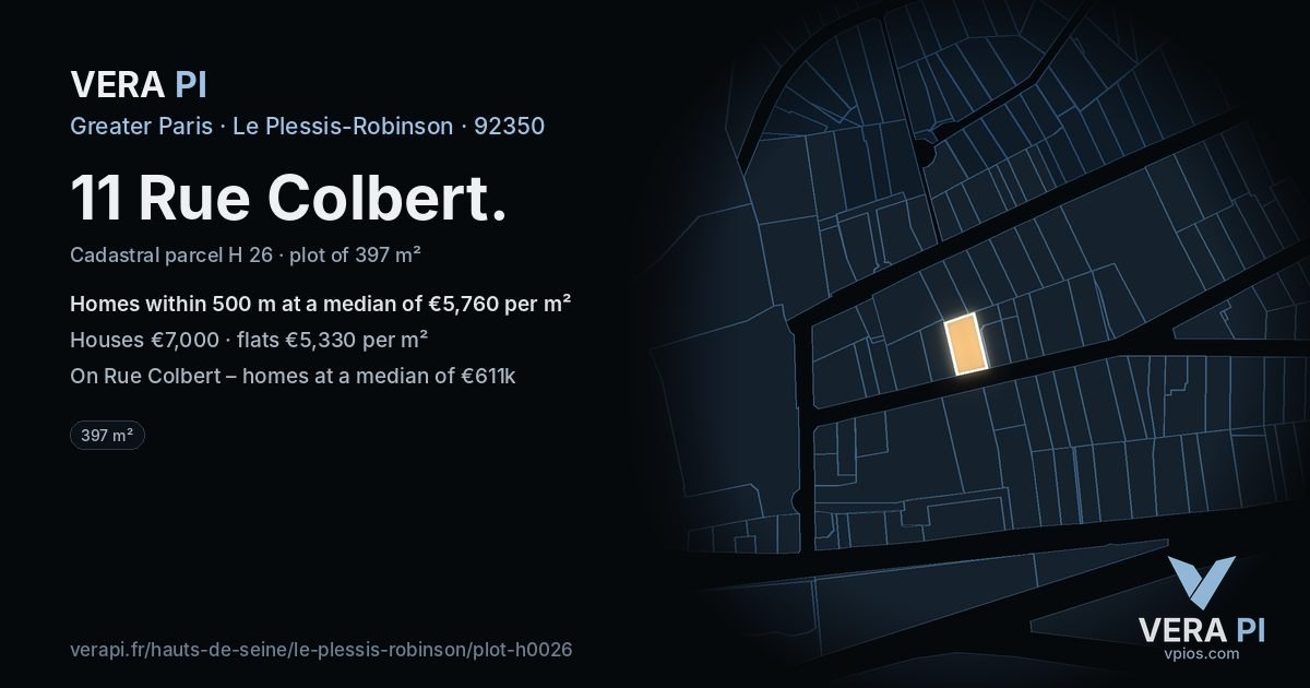 11 Rue Colbert, Le Plessis-Robinson at night – the plot lit, the parcels around coloured by the prices near them