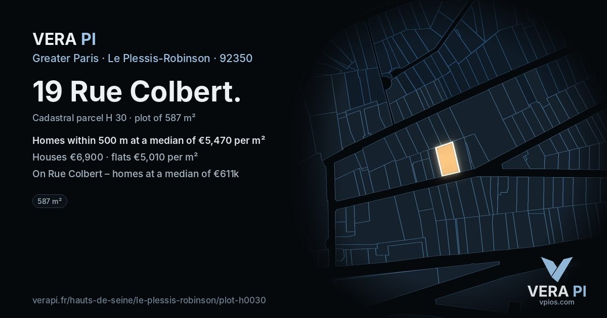 19 Rue Colbert, Le Plessis-Robinson at night – the plot lit, the parcels around coloured by the prices near them