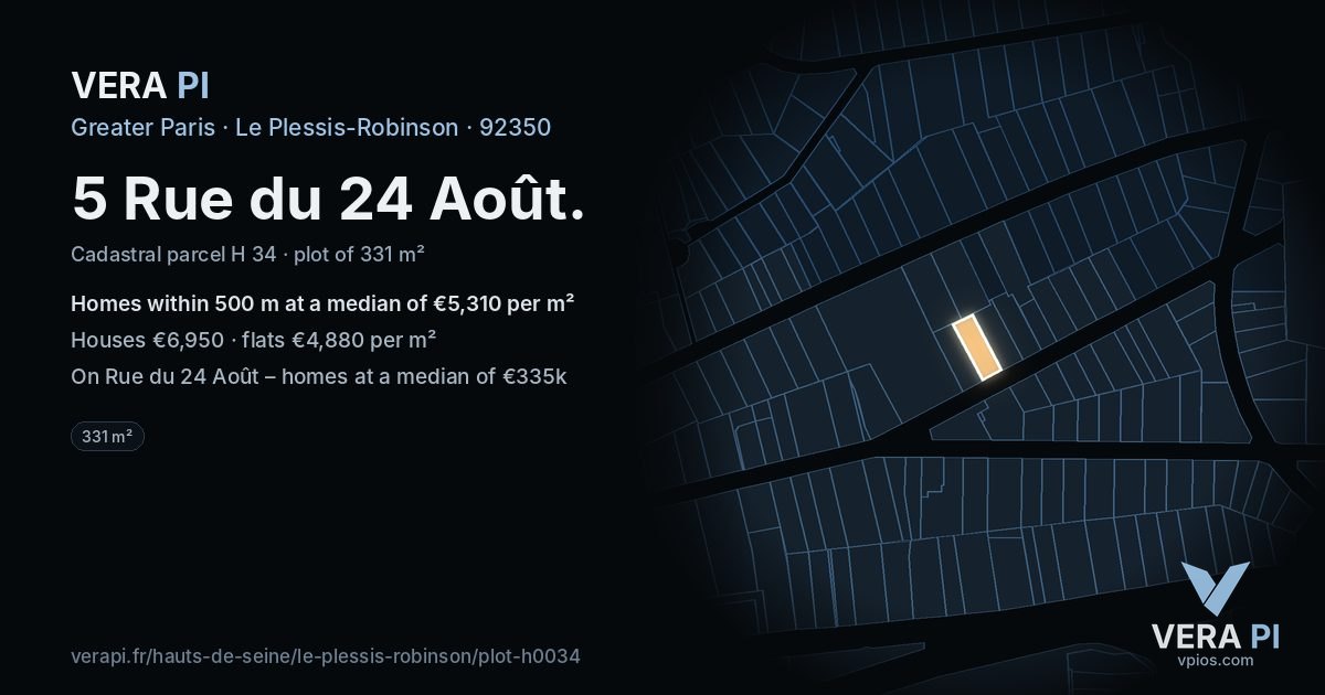 5 Rue du 24 Août, Le Plessis-Robinson at night – the plot lit, the parcels around coloured by the prices near them