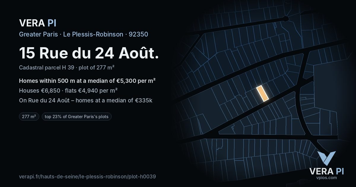 15 Rue du 24 Août, Le Plessis-Robinson at night – the plot lit, the parcels around coloured by the prices near them