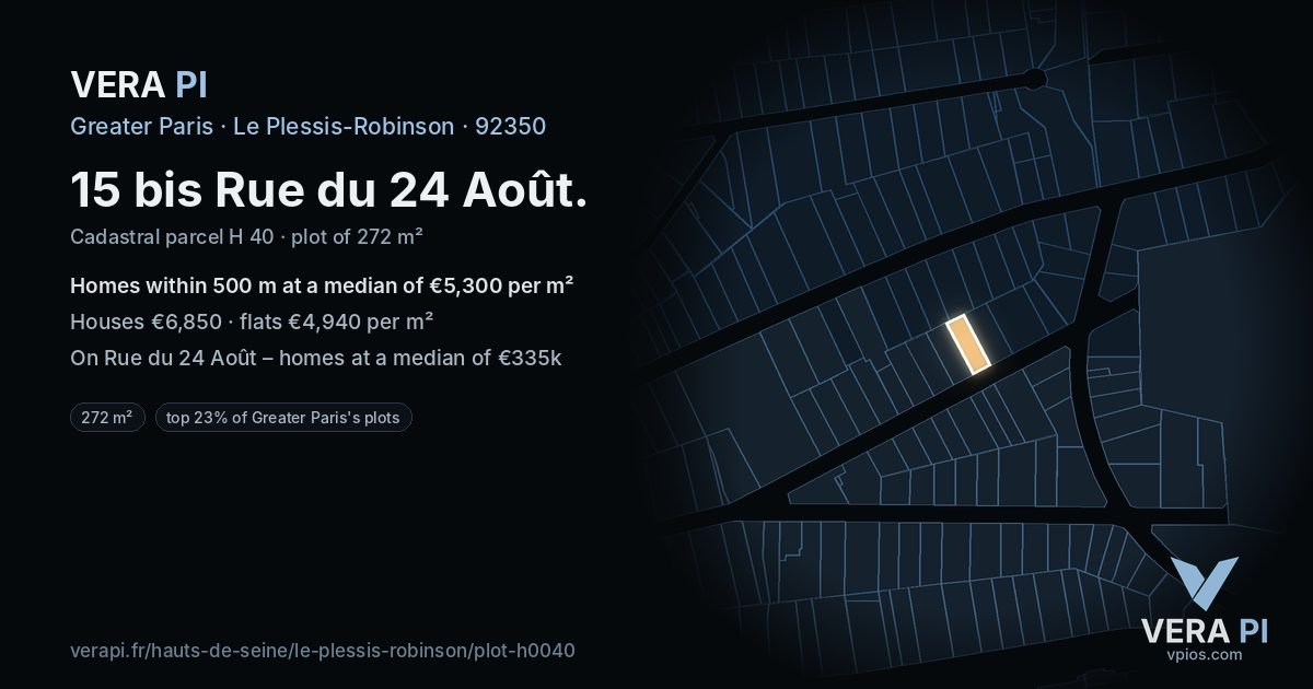 15 bis Rue du 24 Août, Le Plessis-Robinson at night – the plot lit, the parcels around coloured by the prices near them