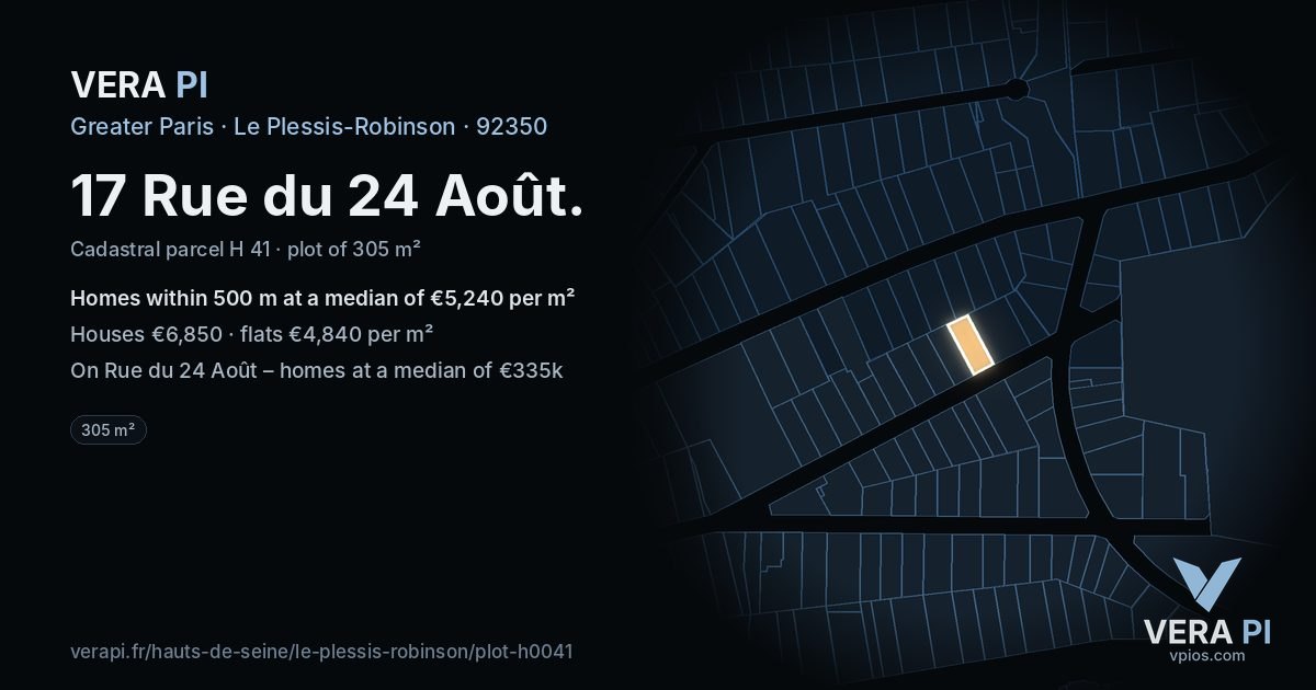 17 Rue du 24 Août, Le Plessis-Robinson at night – the plot lit, the parcels around coloured by the prices near them