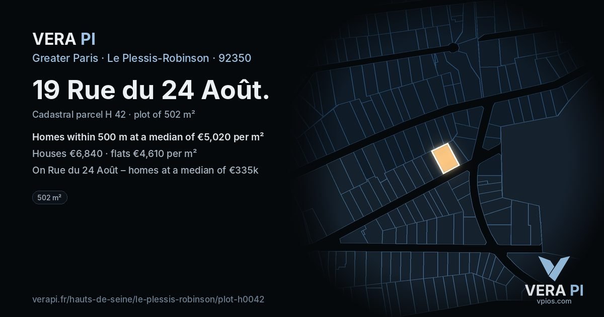 19 Rue du 24 Août, Le Plessis-Robinson at night – the plot lit, the parcels around coloured by the prices near them