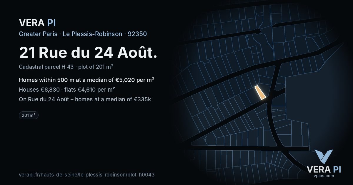 21 Rue du 24 Août, Le Plessis-Robinson at night – the plot lit, the parcels around coloured by the prices near them