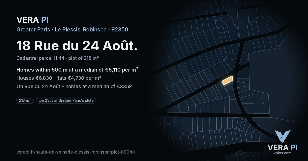 18 Rue du 24 Août, Le Plessis-Robinson at night – the plot lit, the parcels around coloured by the prices near them