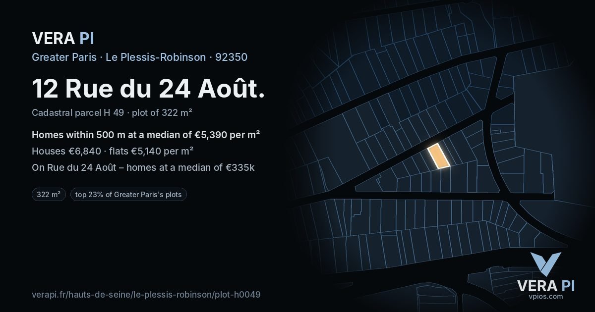 12 Rue du 24 Août, Le Plessis-Robinson at night – the plot lit, the parcels around coloured by the prices near them