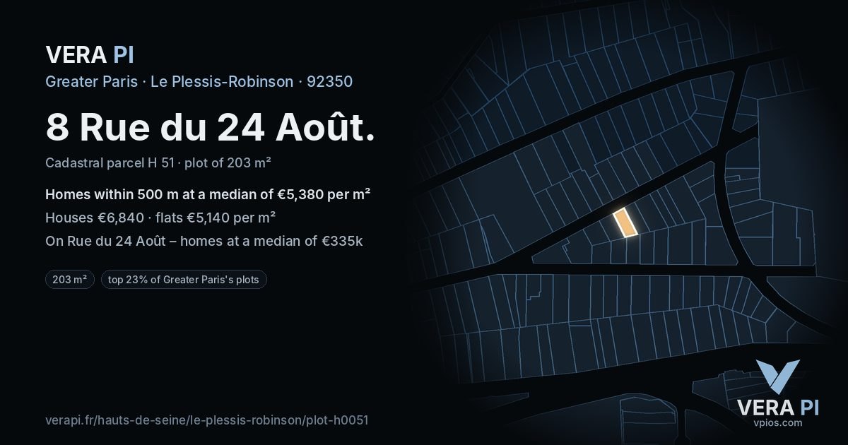 8 Rue du 24 Août, Le Plessis-Robinson at night – the plot lit, the parcels around coloured by the prices near them